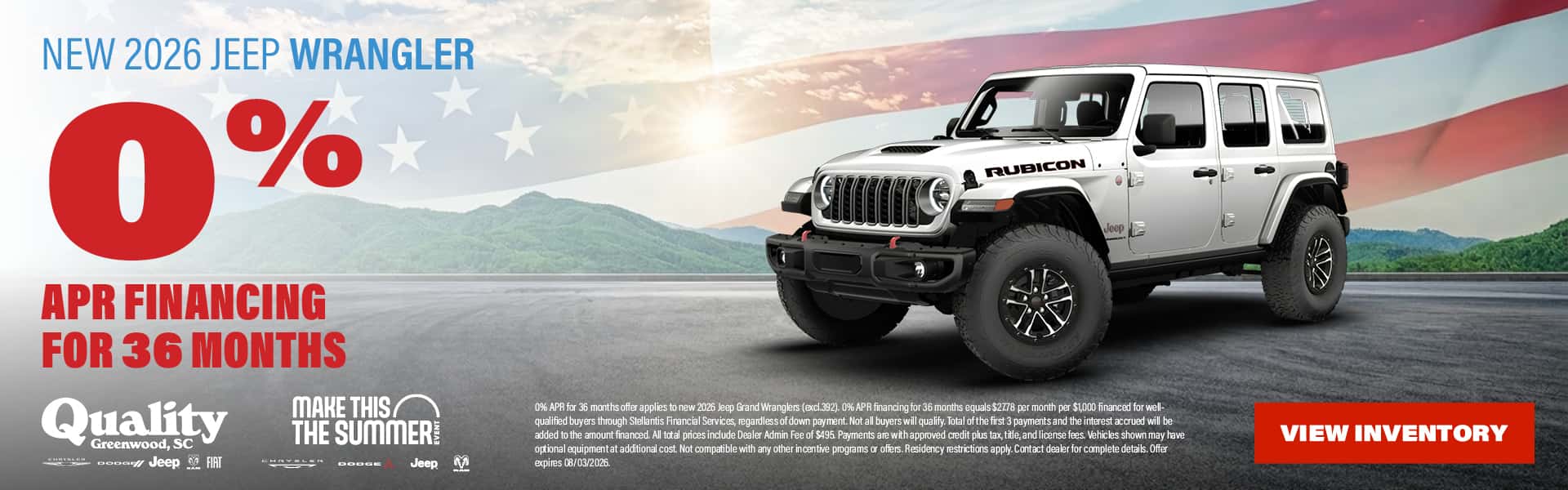 Get 0% APR for 36 Months on a new 2026 Jeep Wrangler
