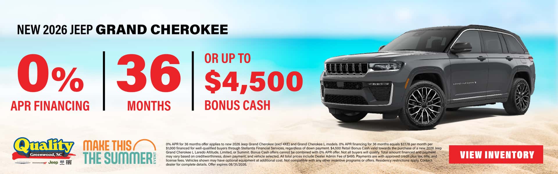 Get 0% APR for 36 Months or up to $4,500 Bonus Cash on a new Jeep Grand Cherokee