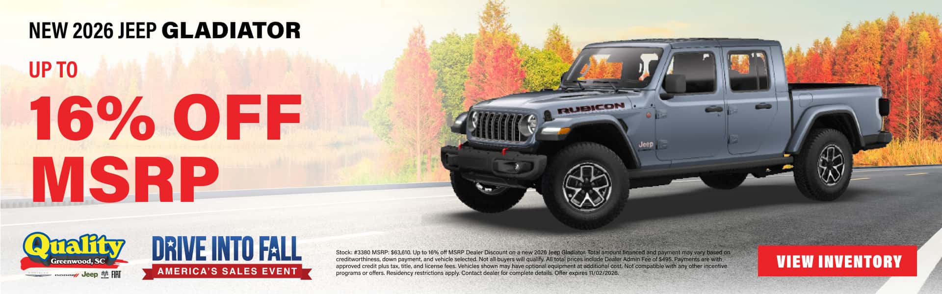Get Up to 16% Off MSRP on a New 2026 Jeep Gladiator