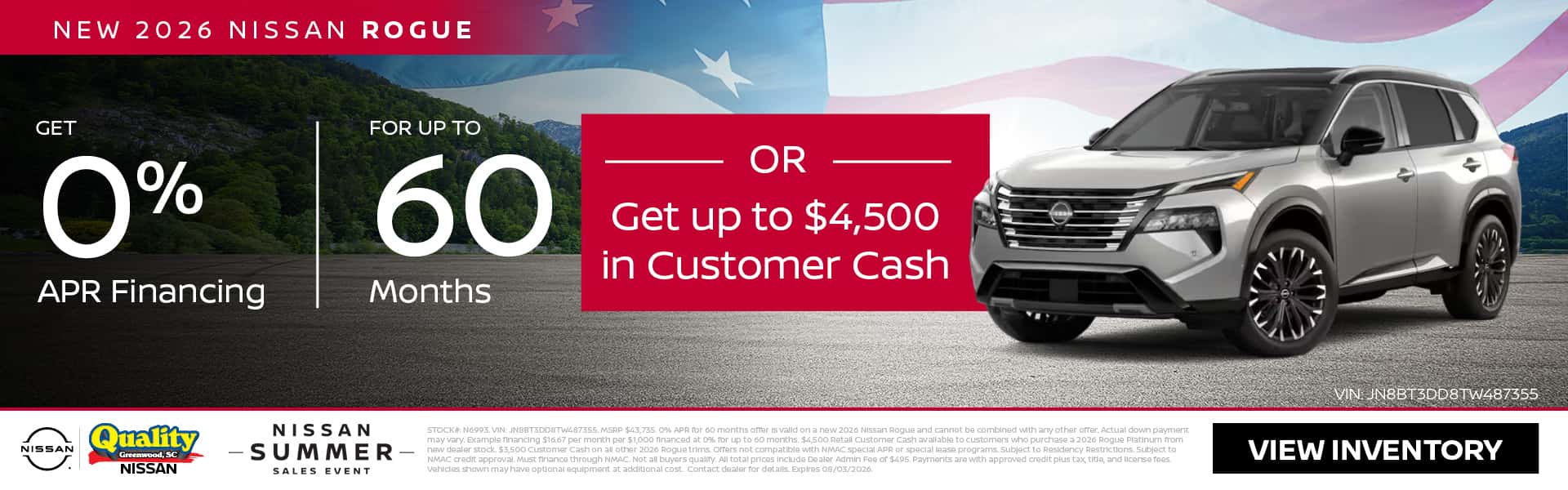 Get 0% Financing for up to 60 Months OR up to $4,500 Customer Cash on a new 2026 Rogue