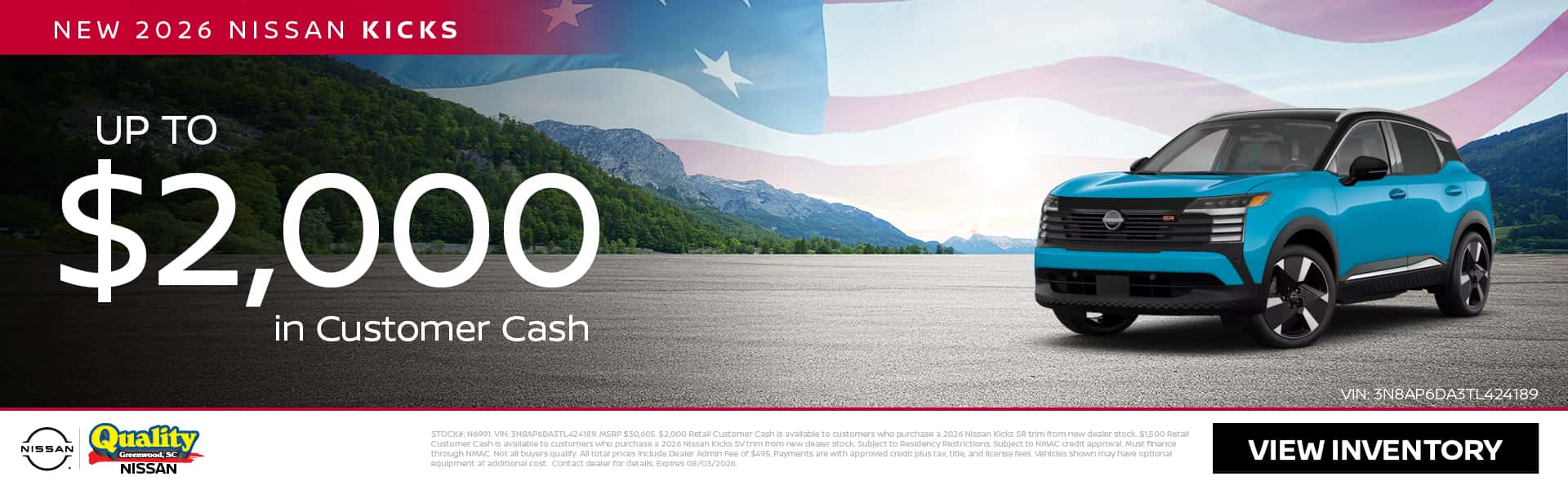 Get Up to $2,000 Customer Cash on a new 2026 Kicks