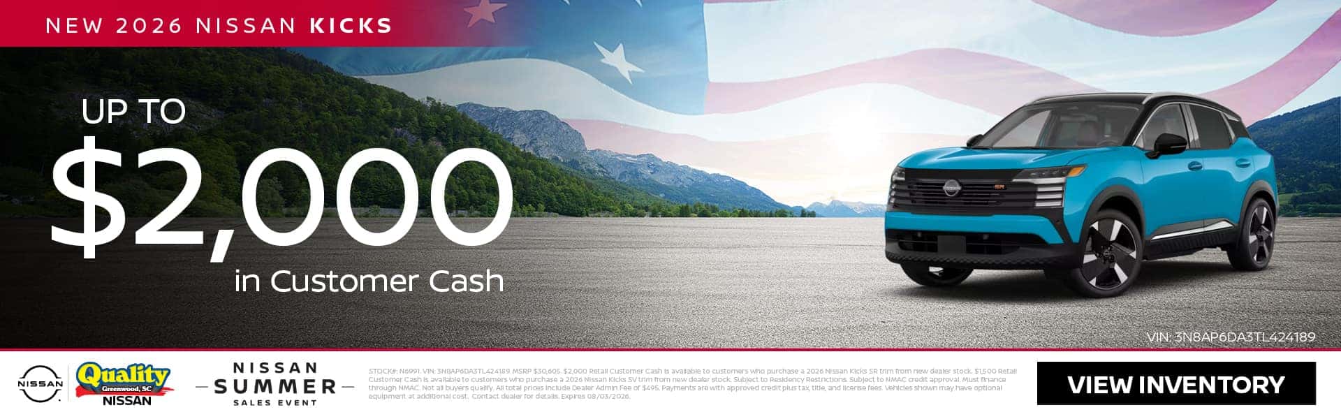 Get Up to $2,000 Customer Cash on a new 2026 Kicks