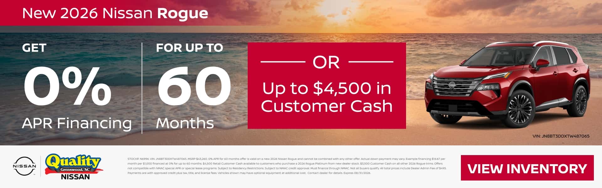 0% Financing for up to 60 Months OR up to $4,500 Customer Cash on a new Rogue