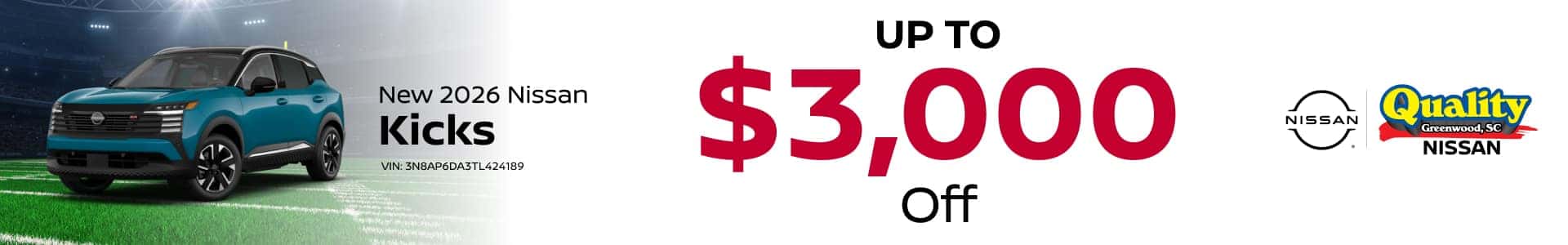 Up to $3,000 Off a new Nissan Kicks