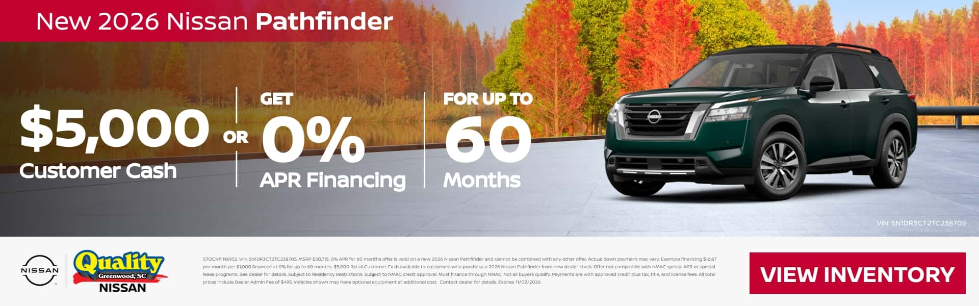 Up to $5,000 Off or 0% APR for a new Pathfinder