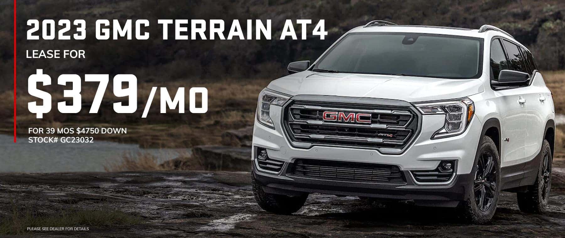 2023 GMC Terrain AT4 Lease for $379/ mo for 39 mos $4750 down Stock# GC23032
