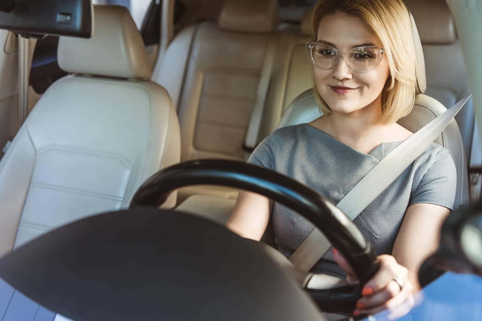 woman driving car