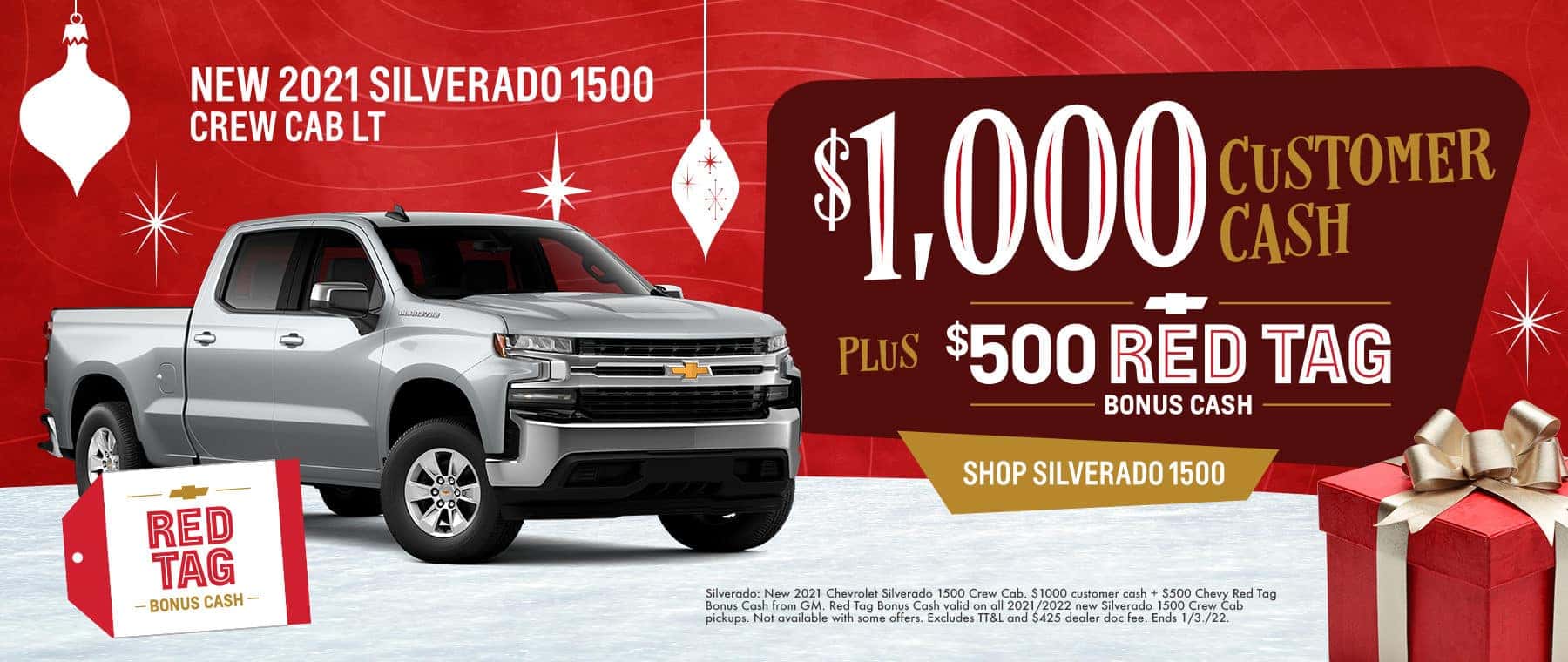 $1000 customer cash + $500 red tag bonus cash on new 2021 Silverado in Monroe, LA
