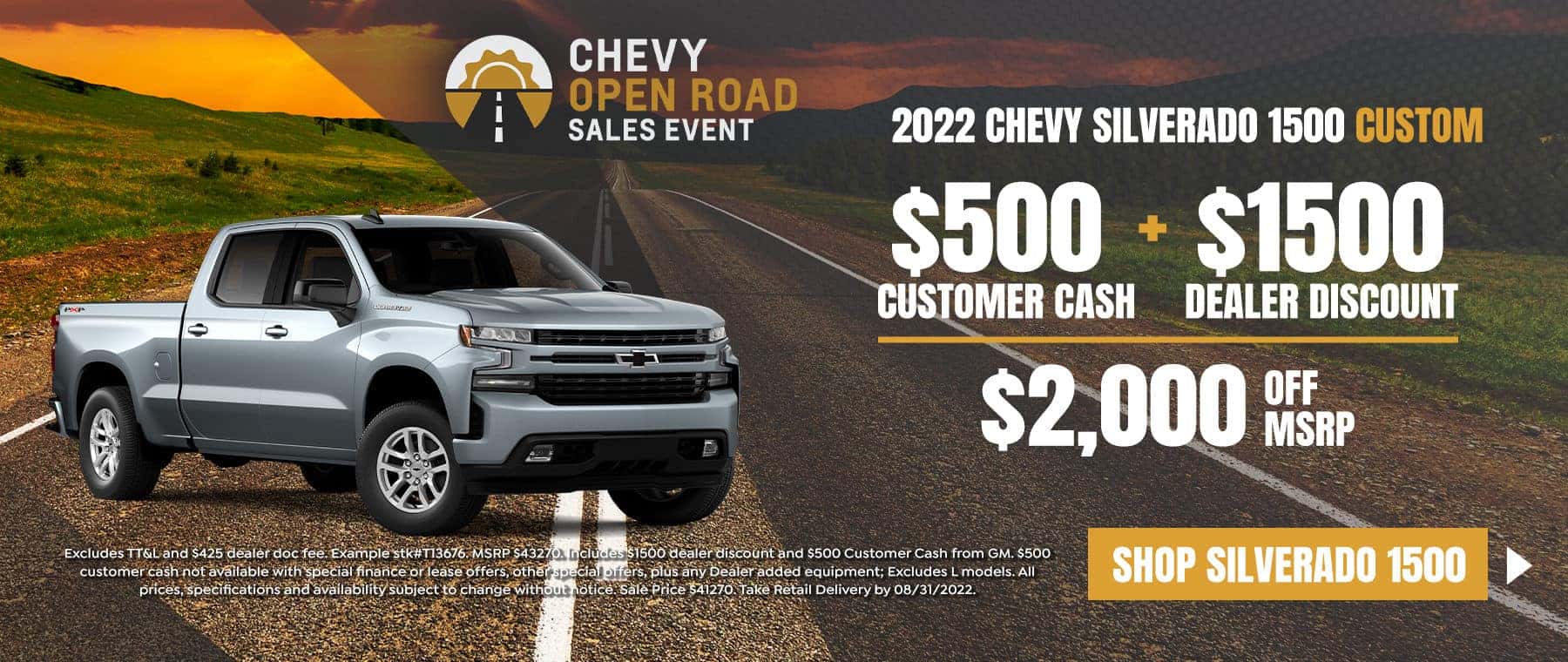 2022 Chevy Silverado 1500 Custom - $500 Customer Cash + $1500 Dealer Discount. $2,000 OFF MSRP