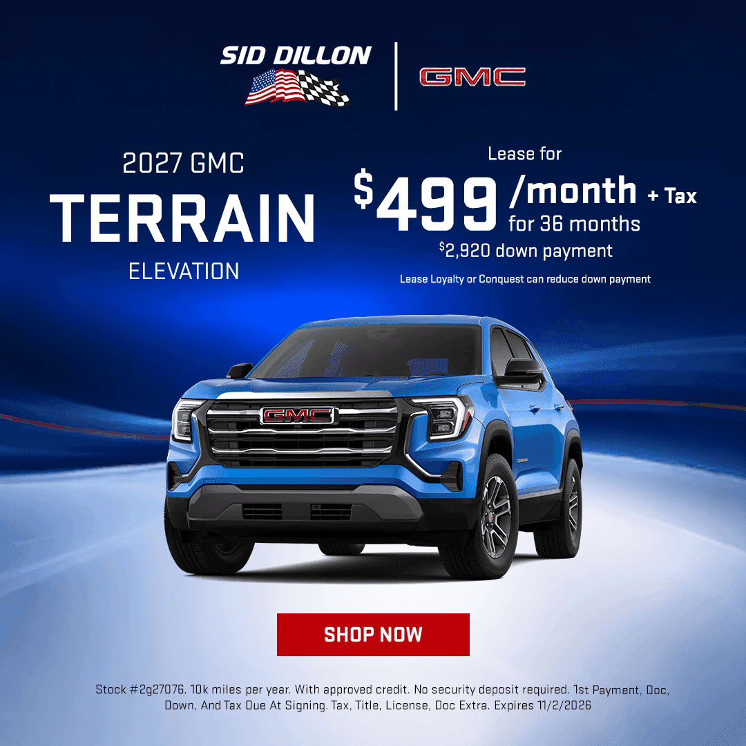 2027 GMC Terrain Elevation AWD October lease deal in Fremont Nebraska for $499 monthly over 36 months with $2,920 down