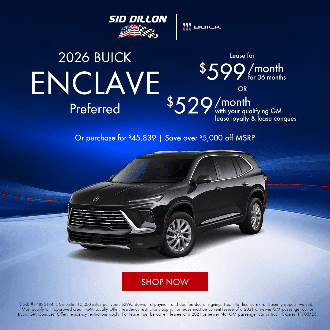 2026 Buick Enclave Preferred October lease offer in Lincoln Nebraska with $599 monthly payments or $529 for qualifying GM customers