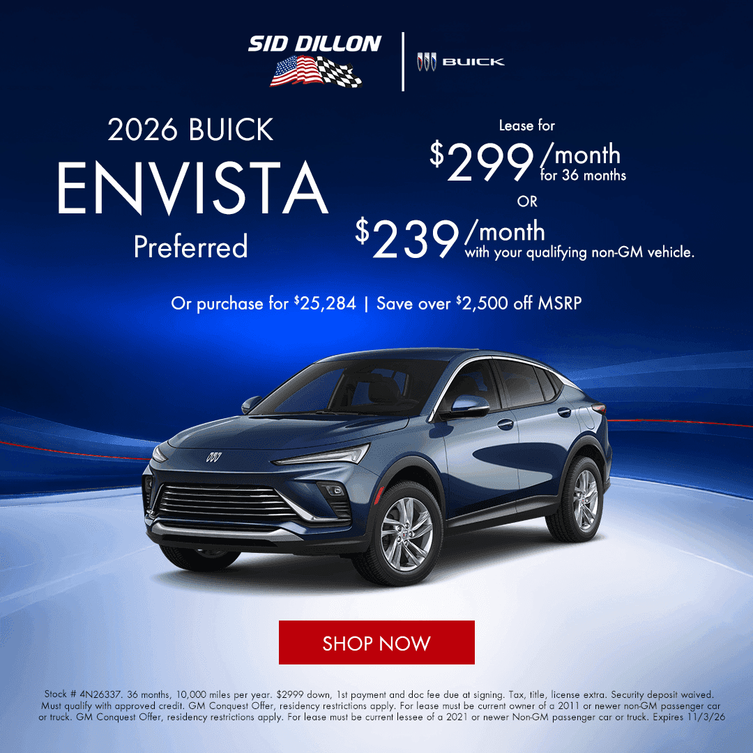 2026 Buick Envista Preferred October SUV lease special at Sid Dillon Buick of Lincoln with $299 or qualifying $239 monthly payments