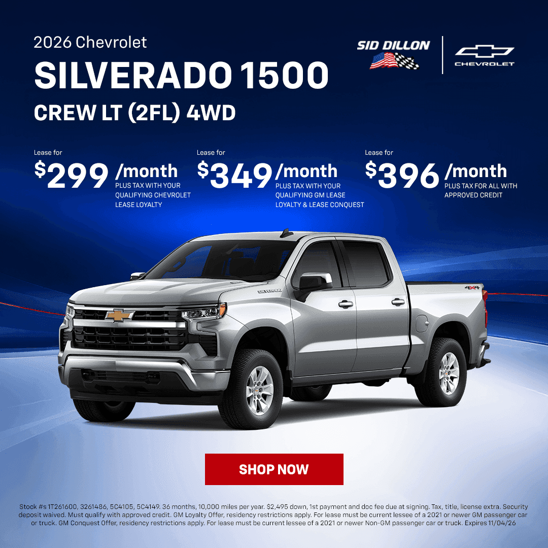 October lease special on a 2026 Chevrolet Silverado 1500 Crew Cab LT 2FL 4WD in Wahoo