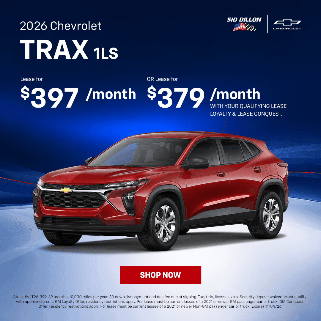 2026 Chevrolet Trax 1LS October lease offer with zero cash down at Sid Dillon Chevrolet Wahoo