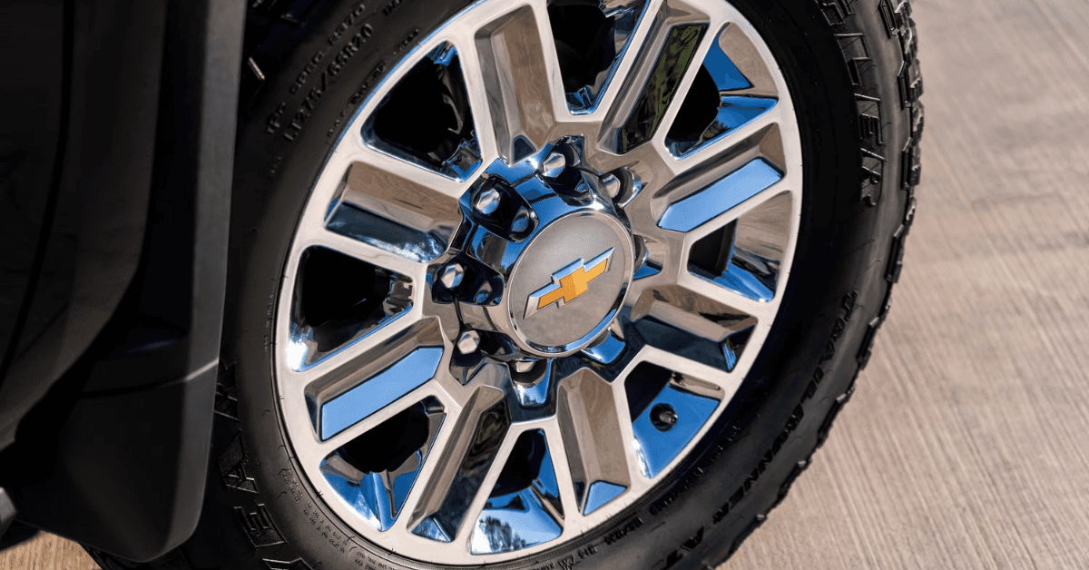 Chevrolet Silverado 2500 Wheel with Chevy Logo up Close