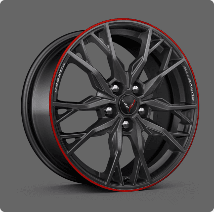 Midnight Gray with Red stripe forged-aluminum wheels
