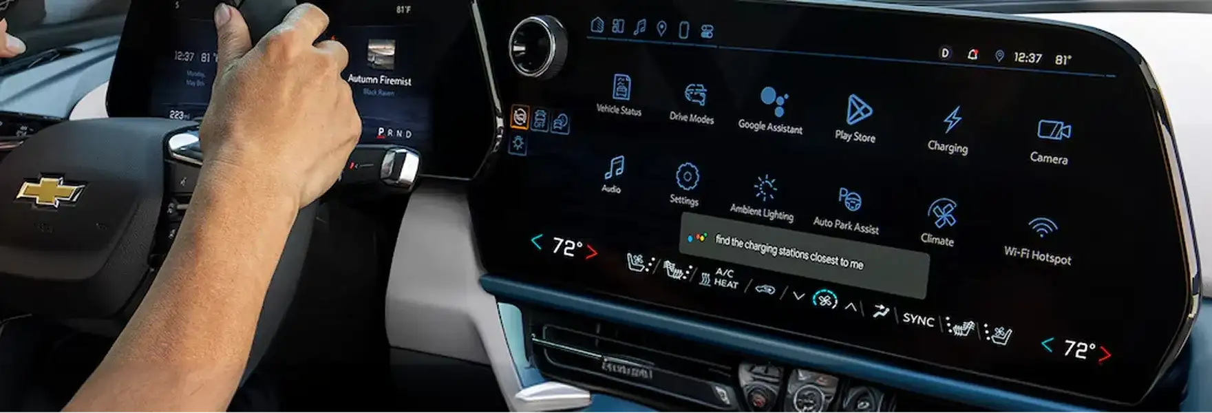 Google built-in apps shown on the Equinox center display
