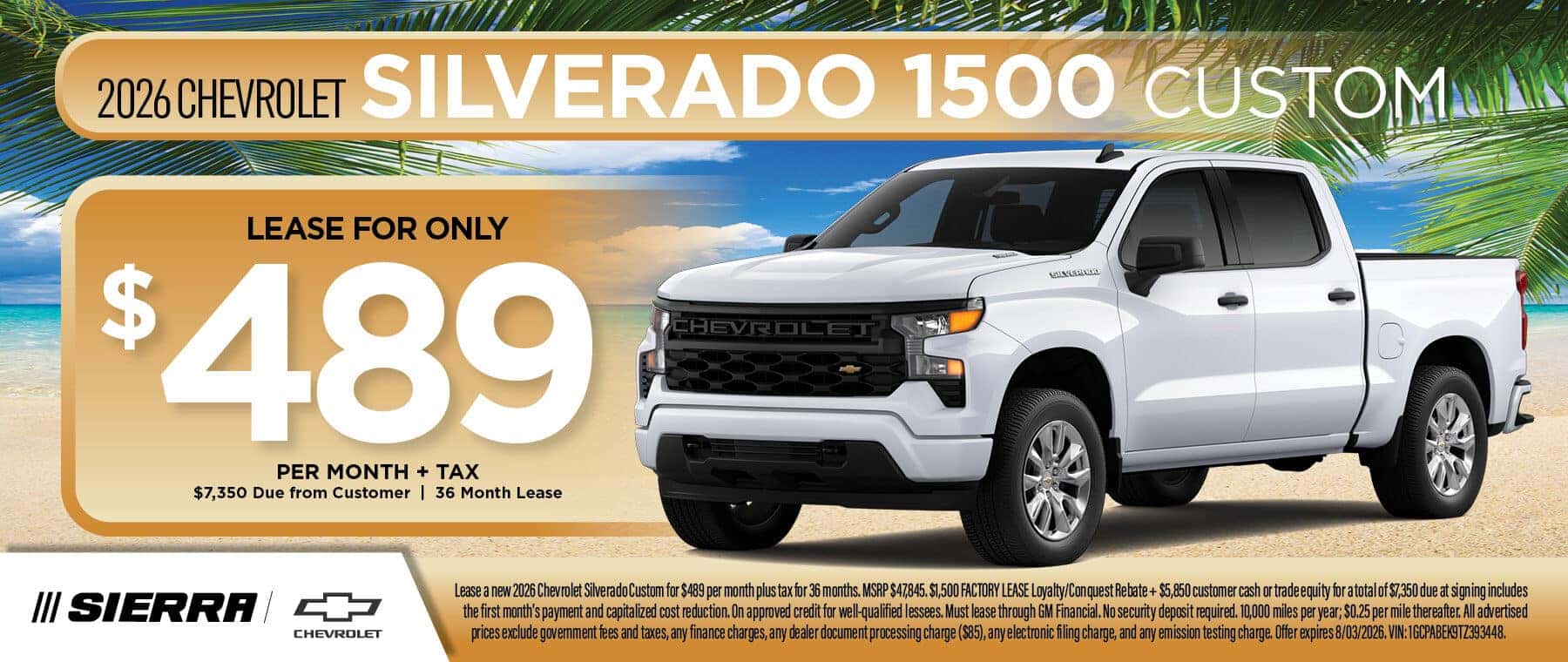 2026 Chevrolet Silverado 1500 Custom July Lease Special