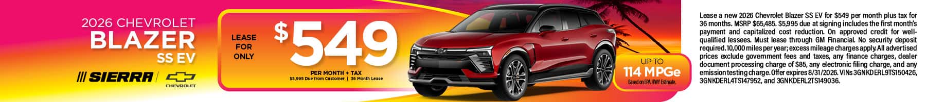 2026 Chevrolet BLAZER SS EV August Lease Special