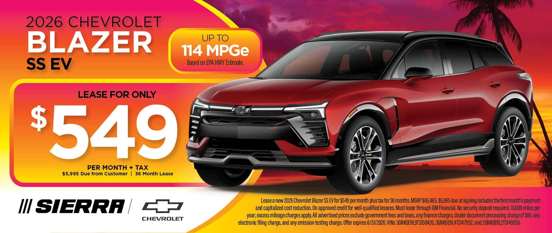2026 Chevrolet BLAZER SS EV August Lease Special