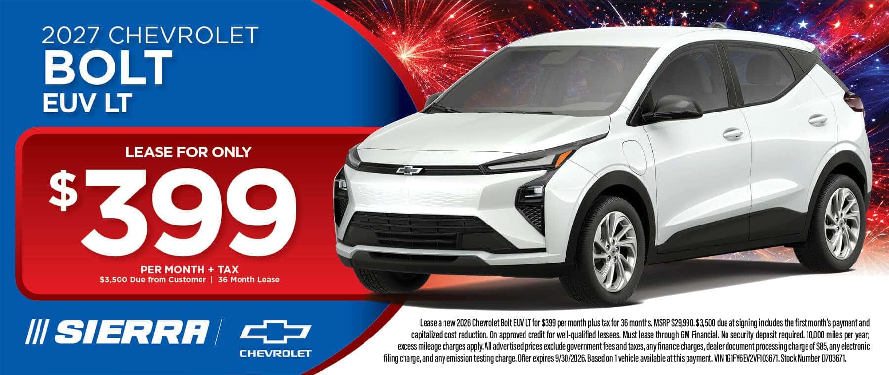 2027 Chevrolet Bolt EUV LT lease special at Sierra Chevrolet in Monrovia, CA