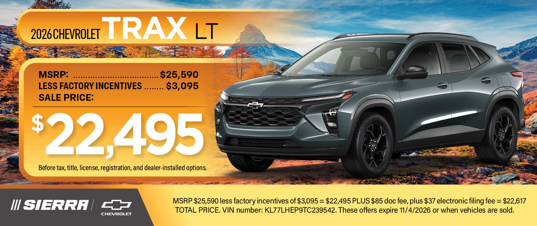 2026 Chevrolet Trax LT special offer at Sierra Chevrolet in Monrovia, CA