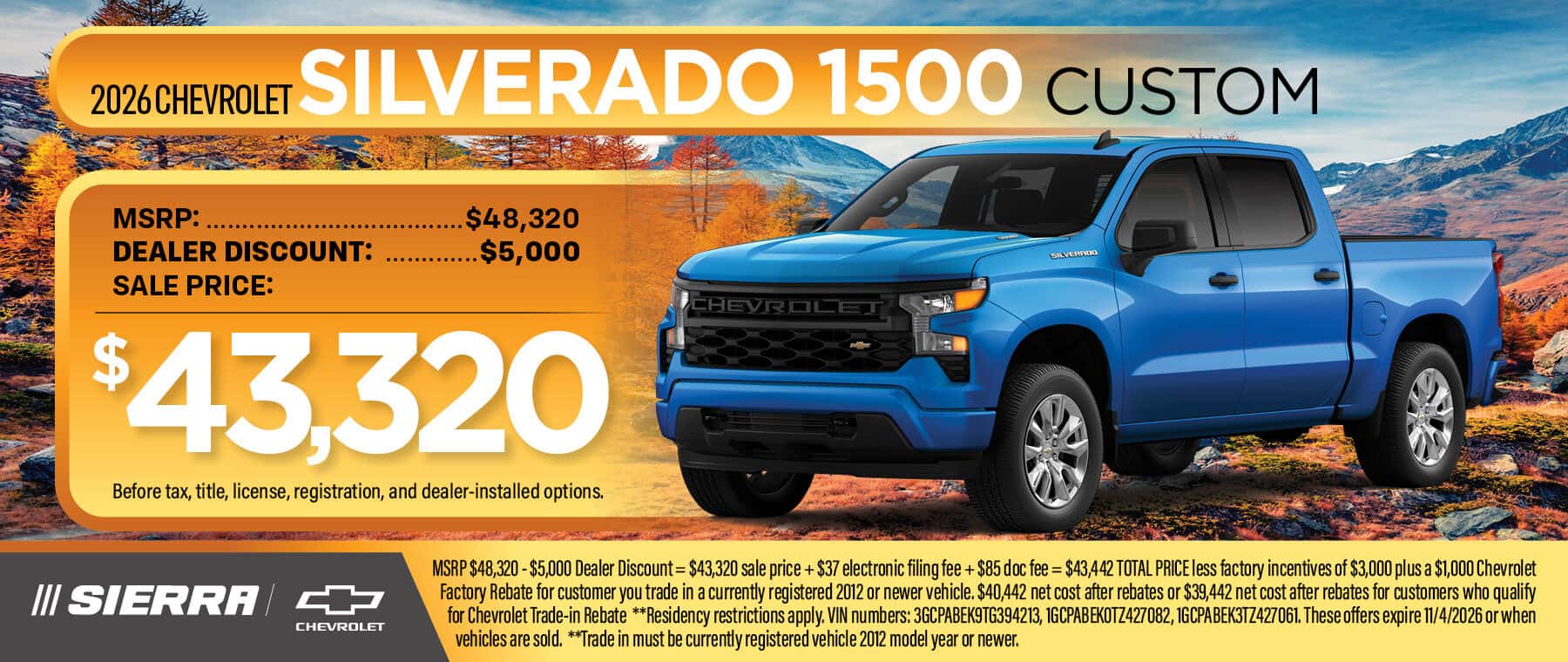 2026 Chevrolet Silverado Custom special offer at Sierra Chevrolet in Monrovia, CA