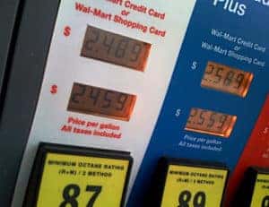 picture of gas pump with fuel type and prices