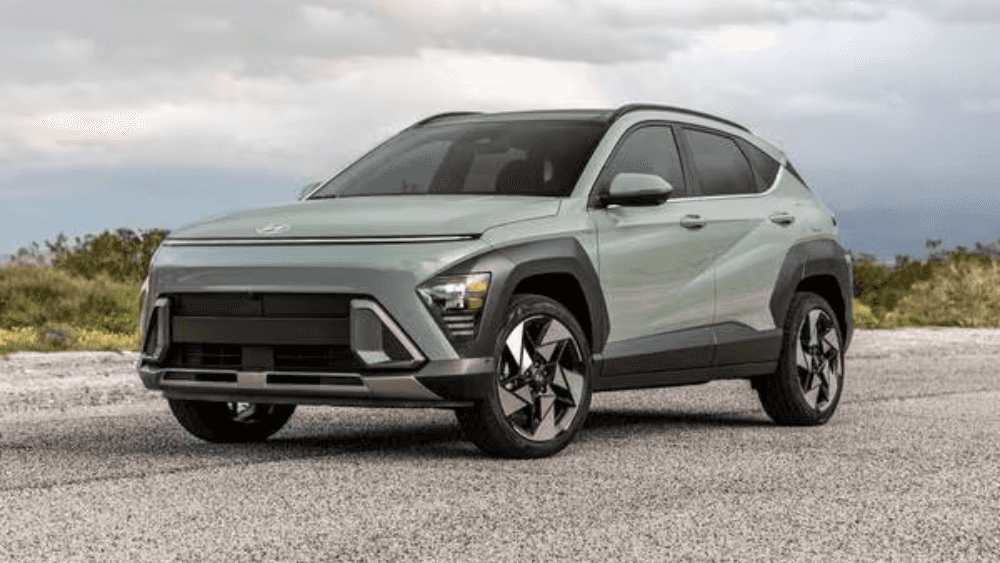 2026 Hyundai Kona turning on a curved road