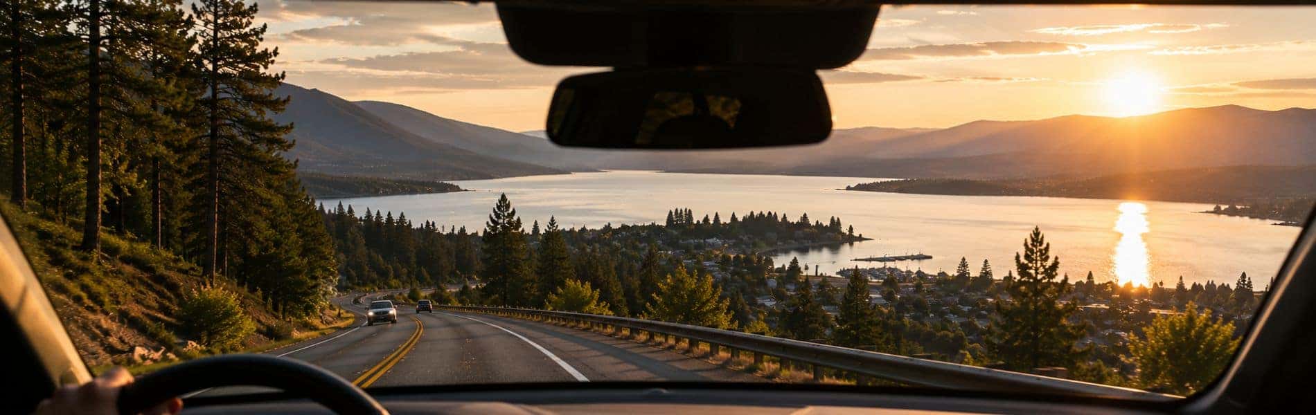 Scenic Sandpoint drive with Lake Pend Oreille on the horizon