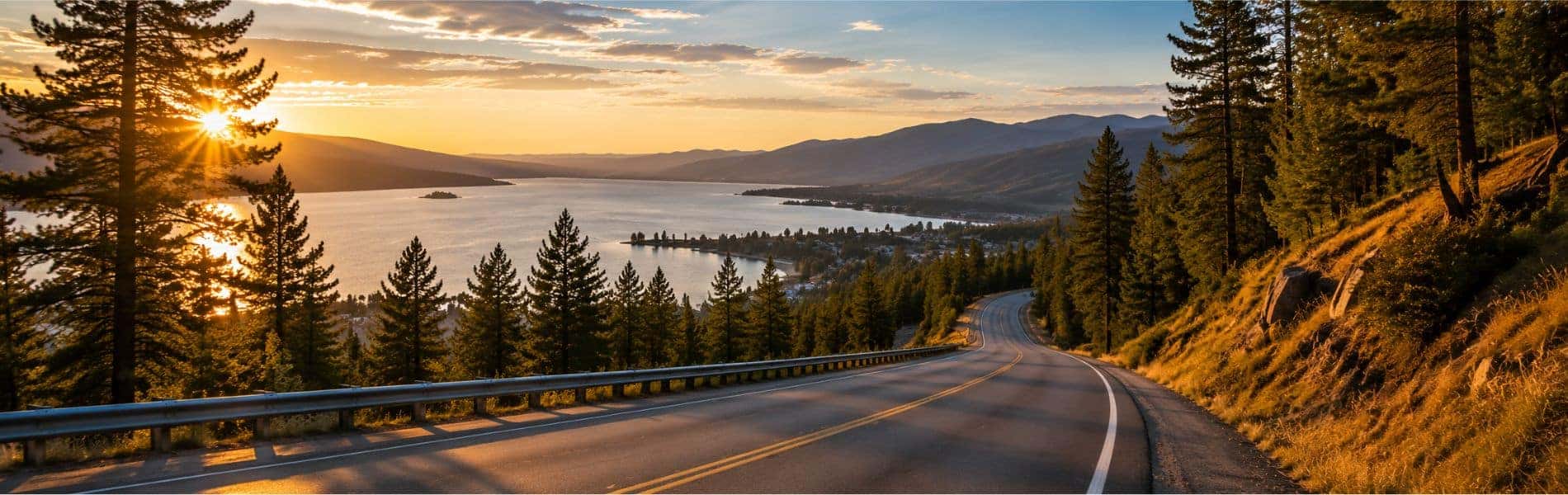 Road leading back to Hayden Lake at golden hour