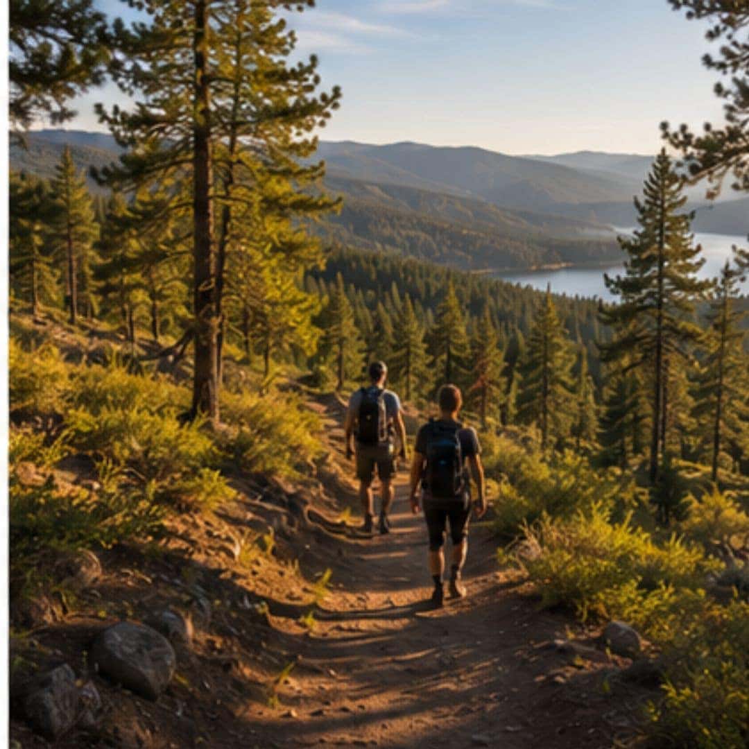 Forest hiking trail near Rathdrum surrounded by North Idaho pine trees
