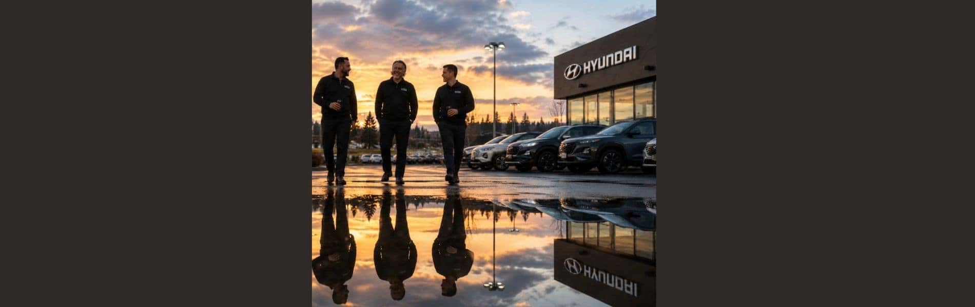 Spokane Hyundai team walking outside the dealership on East Sprague Avenue