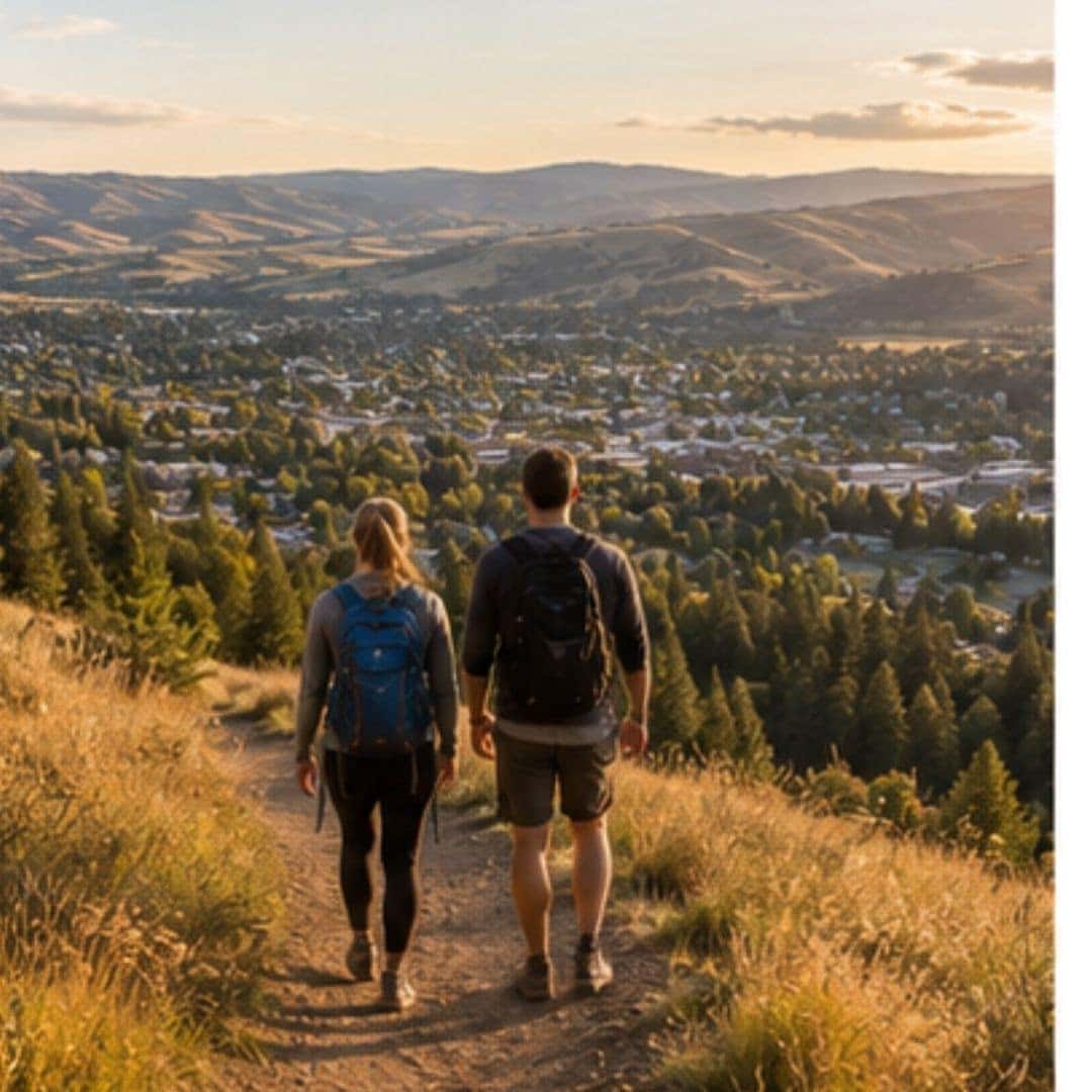 Couple hiking together on a scenic trail near Moscow, Idaho