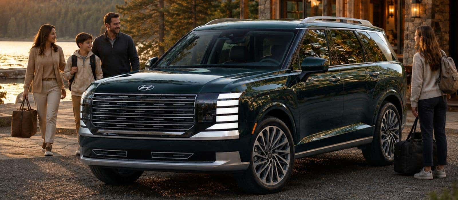 2026 Hyundai Palisade in front of a beautiful lake house