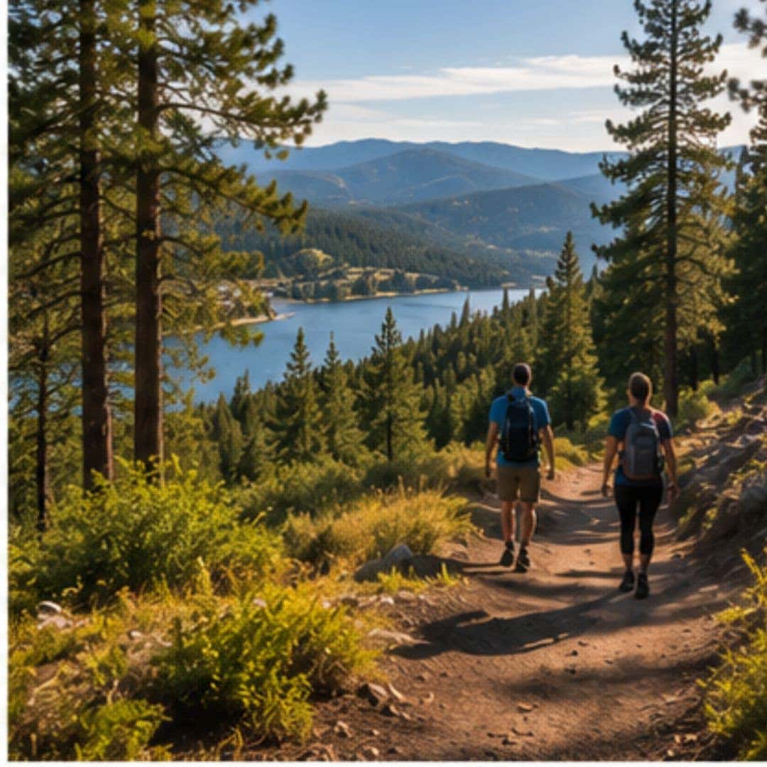 Hikers on a scenic trail near Post Falls, Idaho