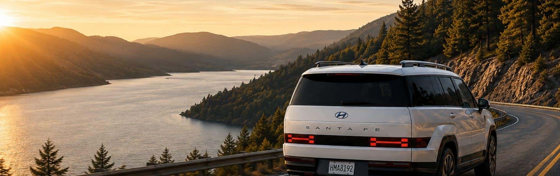 Scenic lakeside road drive with a 2026 Hyundai Santa Fe