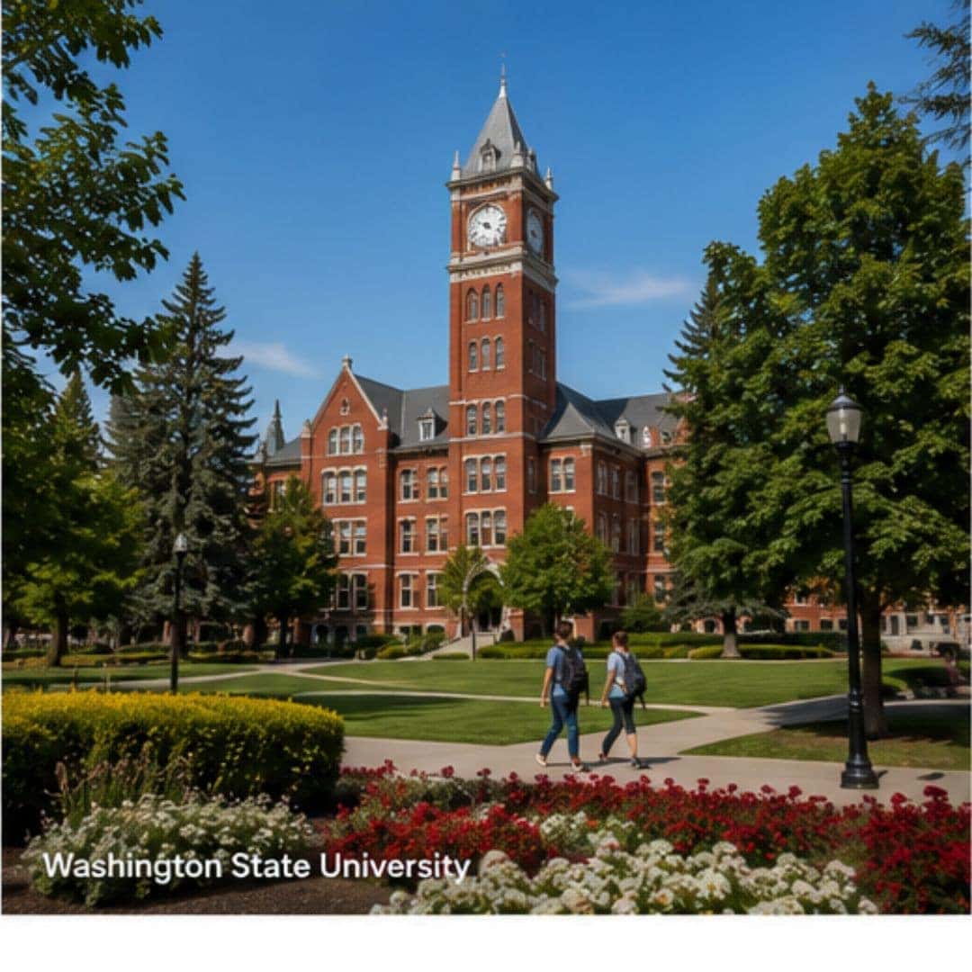 Scenic campus area near Washington State University in Pullman with historic academic architecture