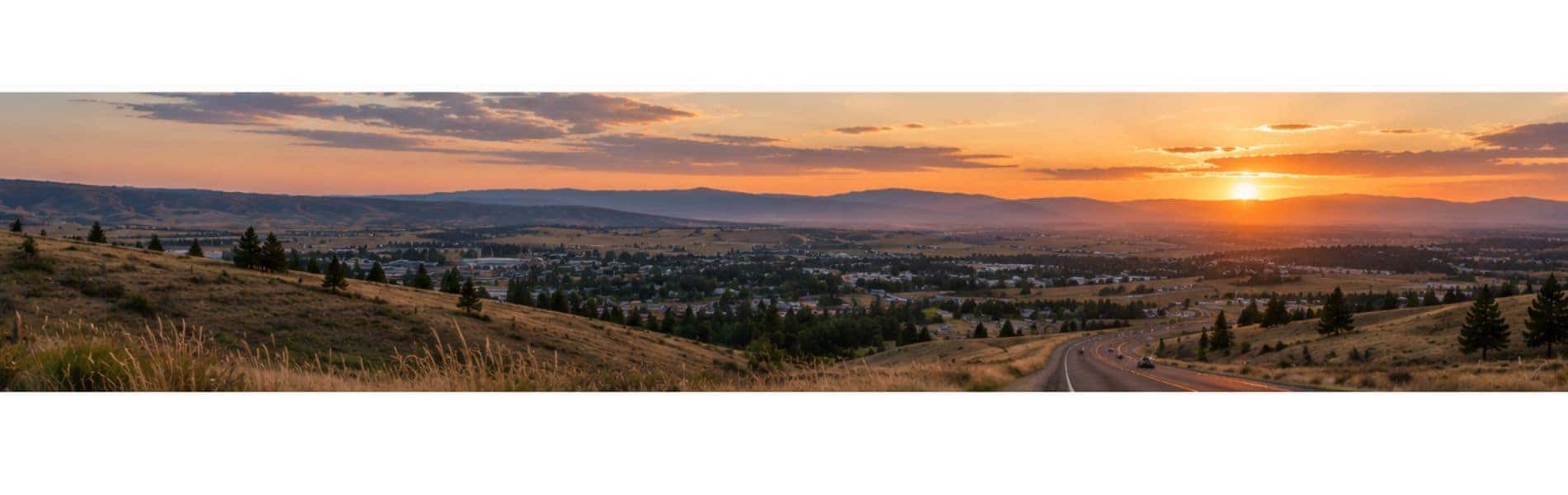 Scenic drive along Sunset Highway near Airway Heights at sunset
