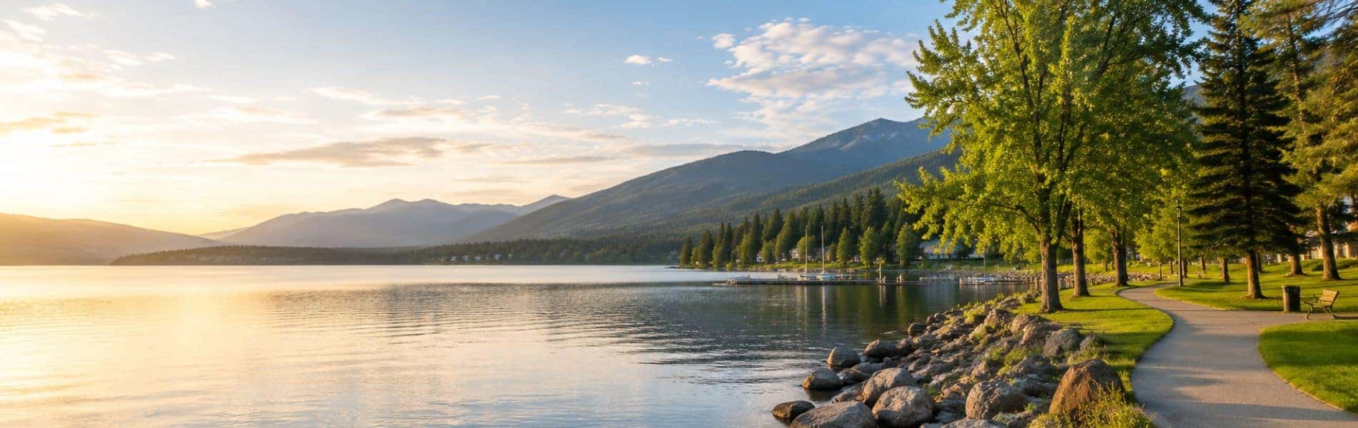 Sandpoint lakeside at sunset