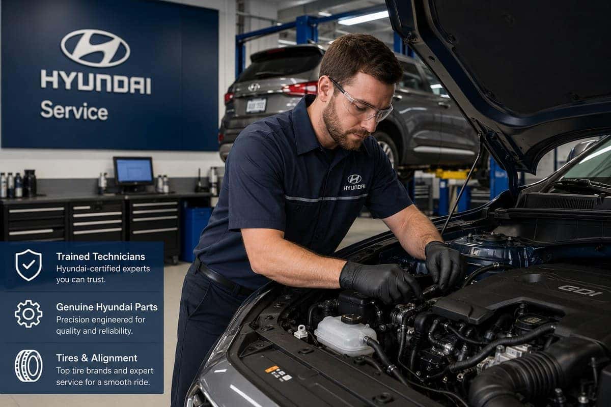 Hyundai-trained service technician working on a Hyundai vehicle
