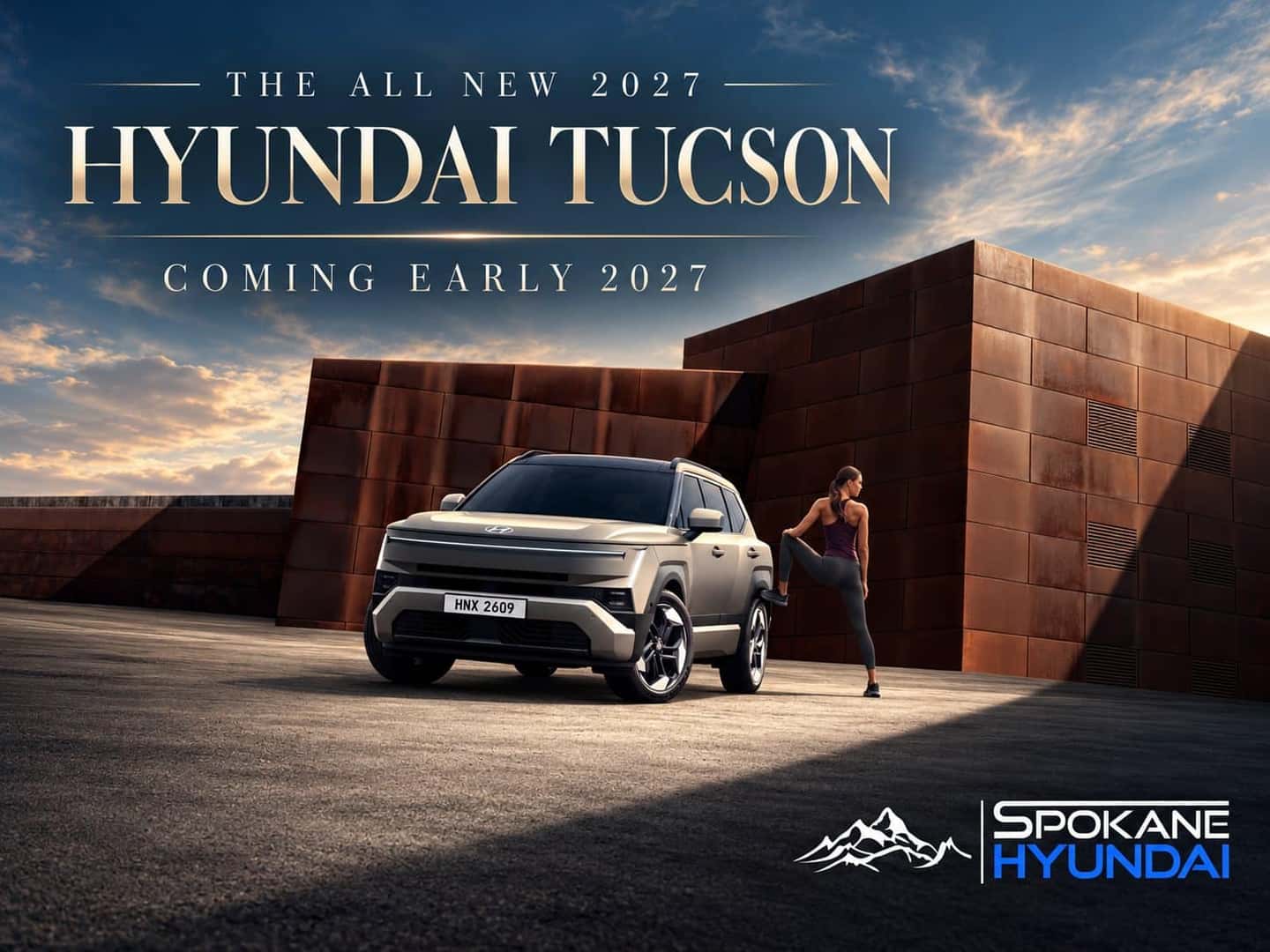 2027 Hyundai Tucson parked by steel walls