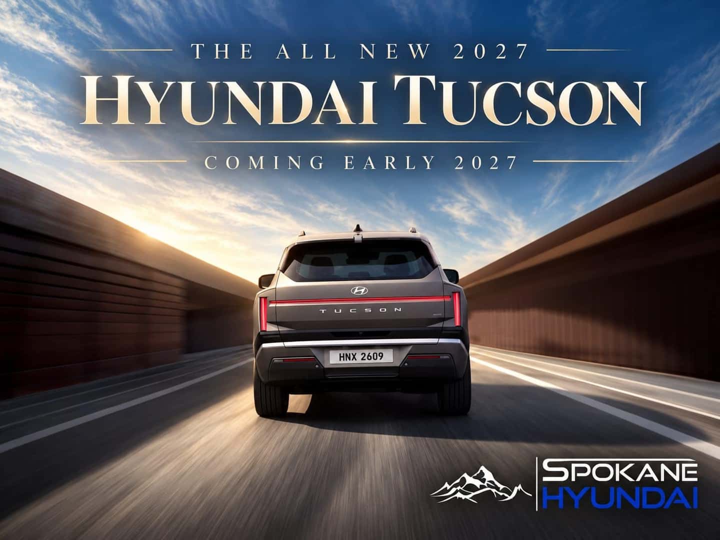 2027 Hyundai Tucson rear view on the highway
