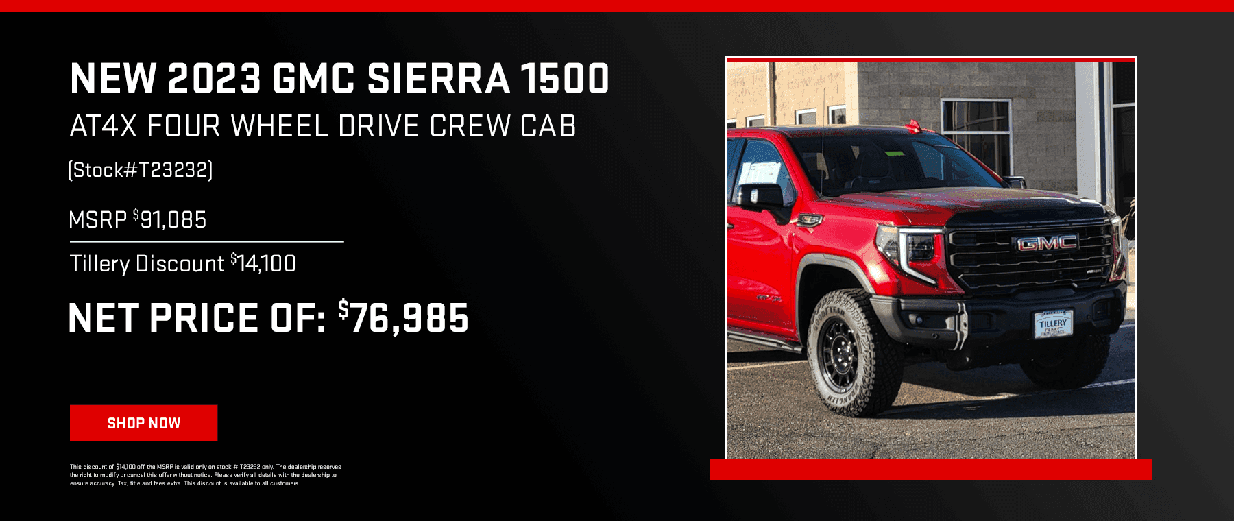 ew 2023 GMC Sierra 1500 AT4X Four Wheel Drive Crew Cab Stock#T23232