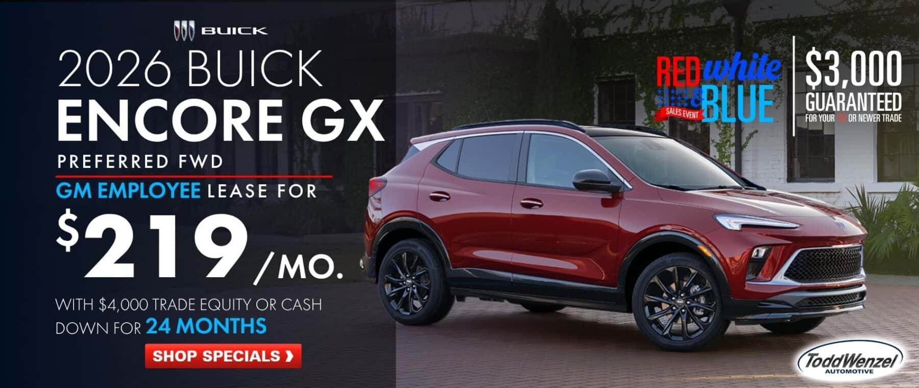 Red white and blue car sale