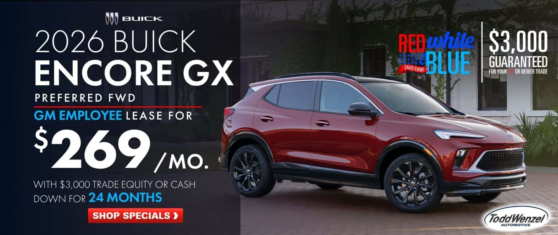 Red white and blue car sale
