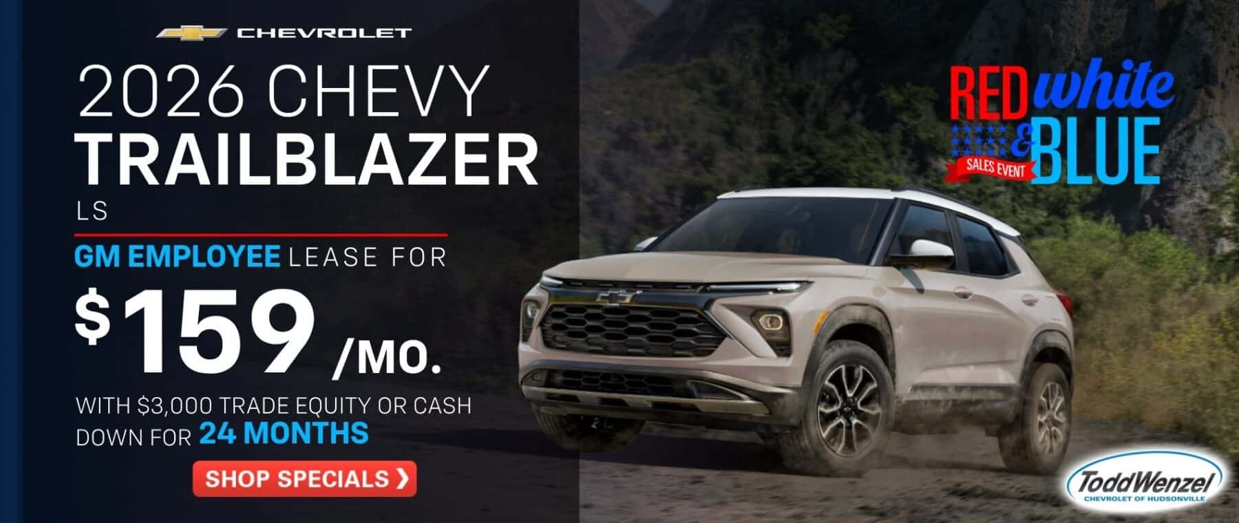 Red white and blue car sale