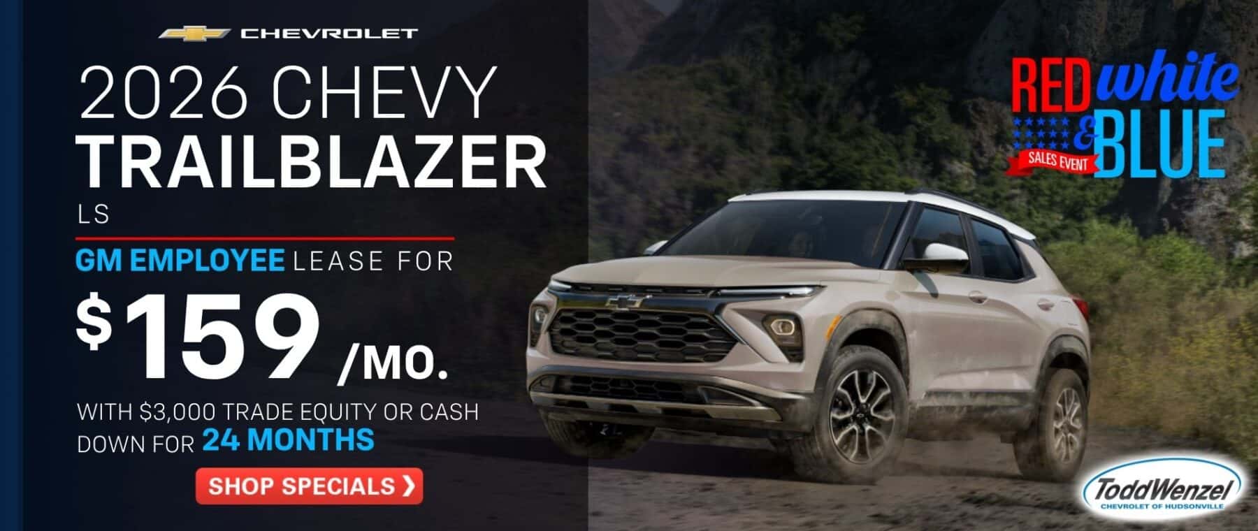 Red white and blue car sale