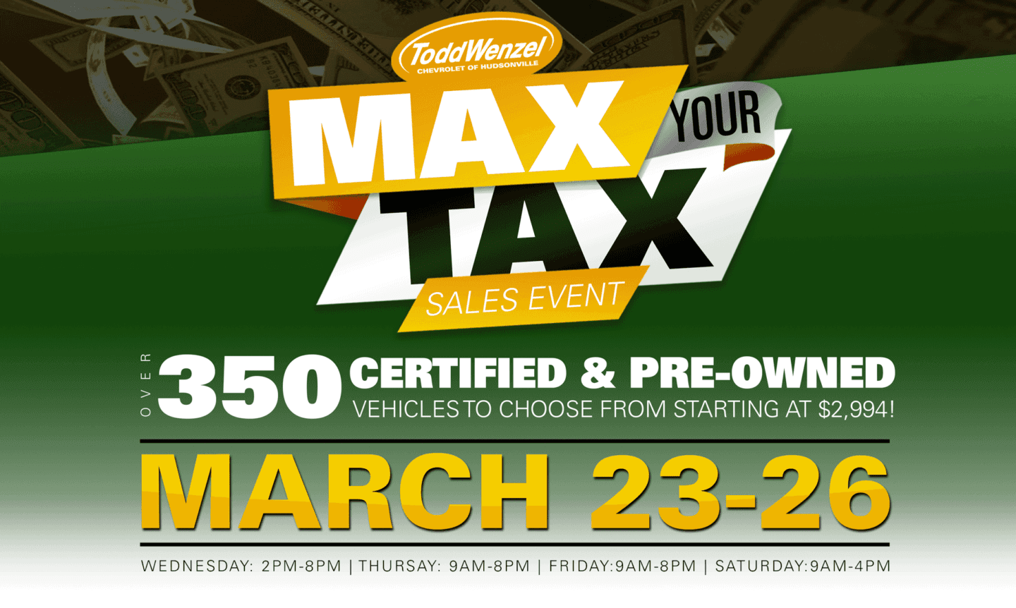 Max Your Tax Used Car Sales Event Todd Wenzel Chevrolet of Hudsonville