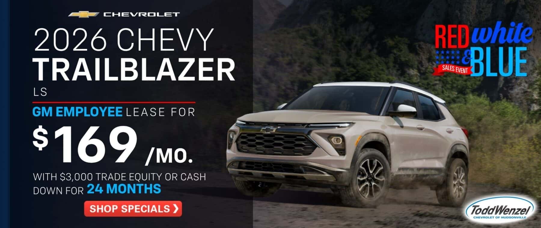 Red white and blue car sale
